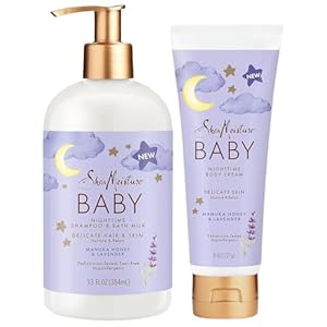 Shea Moisture Baby Care Set – Relaxing Nighttime Shampoo & Bath Milk + Nighttime Body Cream for Delicate Skin, Manuka Honey & Lavender (2 Piece Set)