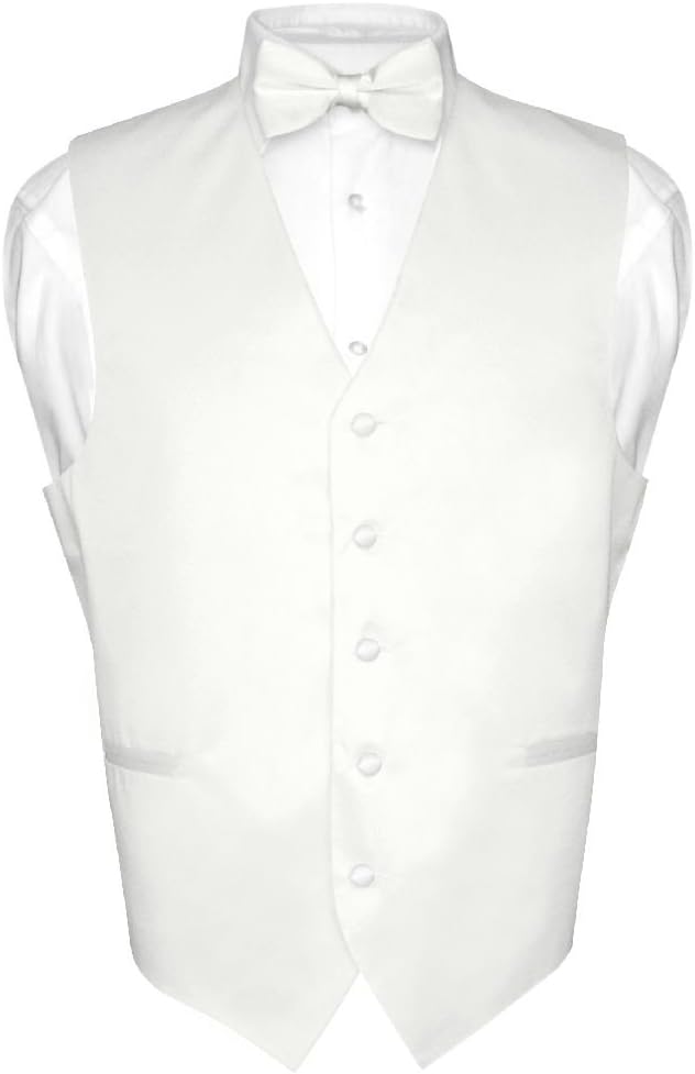 Men's Dress Vest & BowTie Solid WHITE Color Bow Tie Set for Suit or Tuxedo