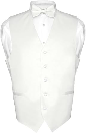 Mens Dress Vest & BowTie Solid WHITE Color Bow Tie Set for Suit or Tuxedo