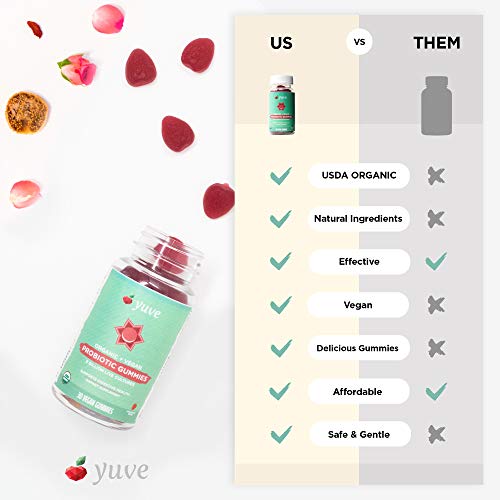 Yuve Vegan USDA Organic Probiotic Gummies - 5 Billion CFU - Promotes Digestive Health & Immunity - Helps with Constipation, Bloating, Detox, Leaky Gut & Gas Relief - Natural, Non-GMO, Gluten-Free 30ct - Thumbnail 5