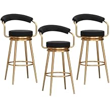 Swivel Bar Stools Barstools with Low Back Set of 3, Velvet Seat Gold Metal Legs Counter Height Bar Chairs for Kitchen Island Home Pub, Seat Height 75cm, Black