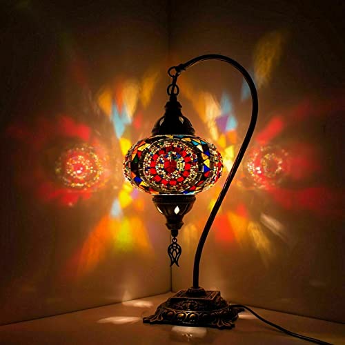 ENVA (20 Variations) Turkish Moroccan Mosaic Lamp Light - Turkish Lamp - Handmade Mosaic Swan Neck Table Desk Bedside Lamp- Free LED Bulb (3021)