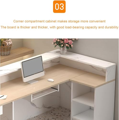 Modern L-Shaped Large Wooden Commercial Reception Desk,Reception Desk with Counter & Lockable Drawers,for Clothing Store, Shop,Company Front, Coffee Shop- Easy to Install - Thumbnail 6