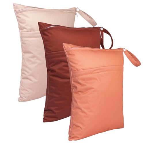 Image of babygoal Wet Dry Bags for Baby Cloth Diapers, Washable Travel Bags, Beach, Pool, Gym Bag for Swimsuits & Wet Clothes with 2 Pockets 3 Pack 3LN33-IN