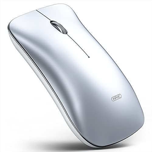 INPHIC Mouse Bluetooth, Mouse Wireless Ricaricabile Silenzioso Multidispositivo (modalità tri: BT 5.0/3.0 + USB 2.4G), mouse portatile senza fili da 1600 DPI per laptop PC Computer Mac, argento