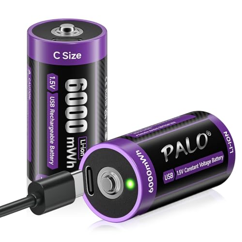Mspalocell USB-C Lithium C batteries 6000mWh LR14 battery 1.5V fast charge type-C batteries with charging cable, low self-discharge, with charging light, 1500+ cycle, 2 pieces battery