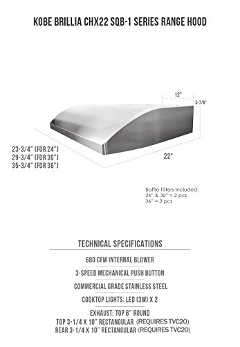 Kobe Chx2230Sqb-1 Brillia 30-Inch Under Cabinet Range Hood, 3-Speed, 680 Cfm, Led Lights, Baffle Filters, Stainless Steel #TOP3