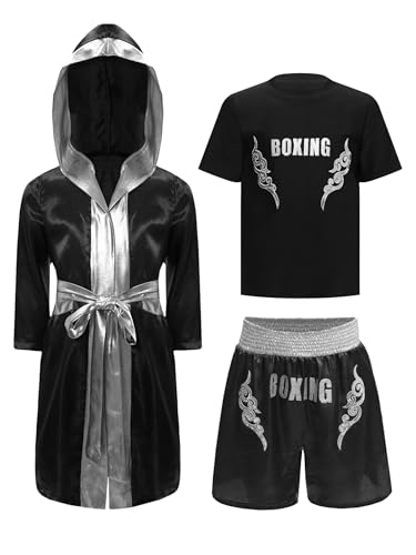 Robe de boxe en satin avec capuche pour enfant, tenue idéale pour les entraînements
