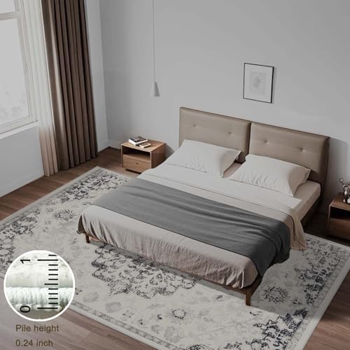 LOOMY Area Rug 9x12 Washable Gray Vintage Traditional Mat Distressed Indoor Foldable Thin Retro Accent Floral Non Slip Carpet for Living Room Dining Room Office — view 6