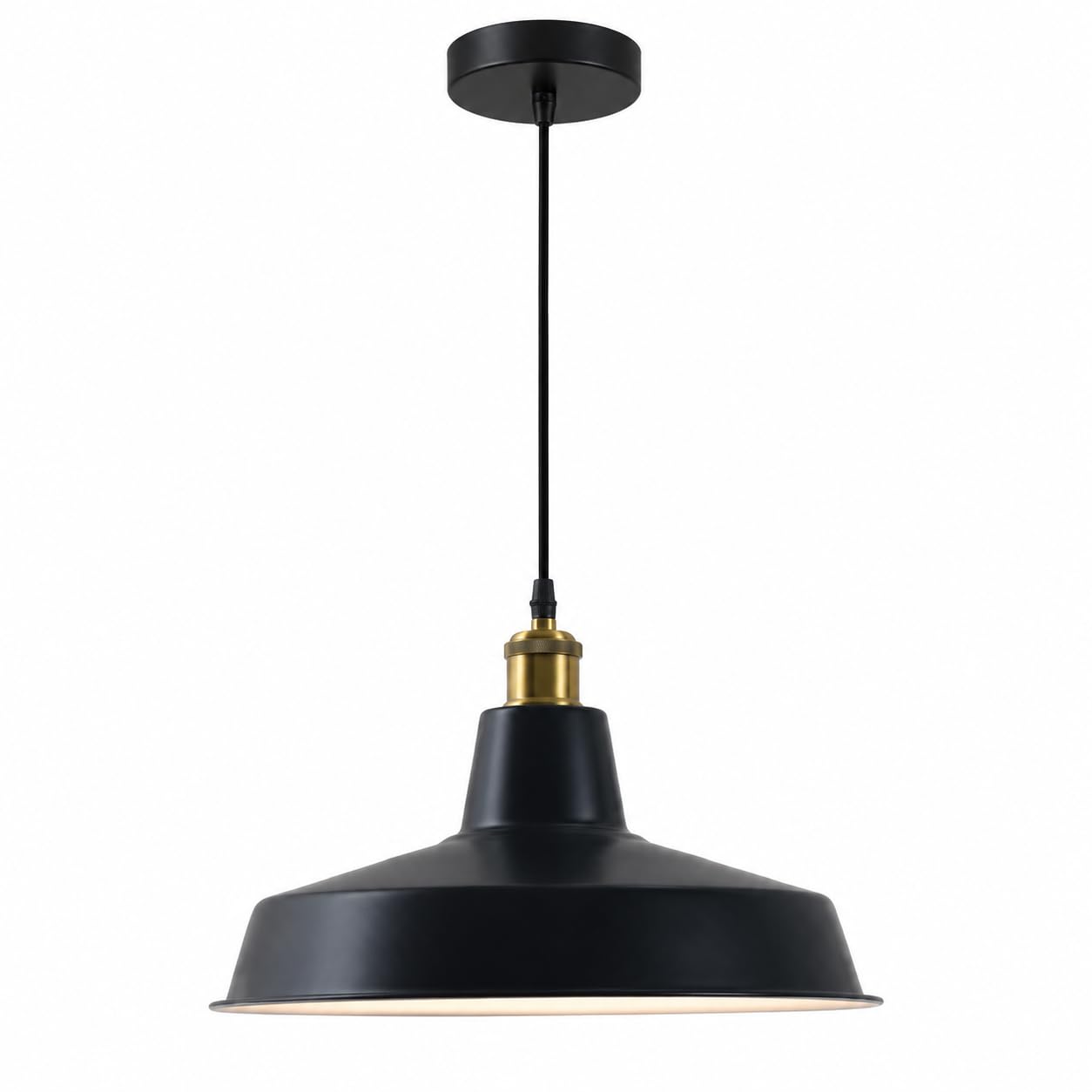 ESIYUVO Industrial Metal Pendant Light, Black Dome Shade Hanging Lamp with Brass-Tone Accent, Round Canopy and Suspension Cord for Dining Room, Kitchen Island, Bedroom, Hallway, Entryway and Foyer