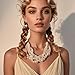 Ufraky Fashion Faux Pearl Statement Chunky Bib Choker Necklace and Earring Set for Women Gift