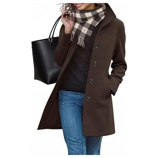 RITOSTA Abrigo Paño Mujer Invierno Elegantes Abrigos Largo Otoño Chaqueta Entretiempo Moda Gabardina Tench Coat con Botones(Marrón oscuro,XL)