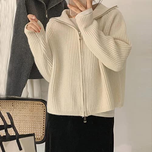 Winter Clothes For Women Jacket Thick Knit Cardigan Zipper Design Lapel Sweater Women White #TOP3