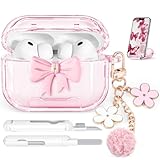 Polislime for AirPods Pro 3 Case 2025, with Safety Lock & Phone Stand for AirPods Pro 3 Generation Case Cover for Women Girly with Chain,Clear Pink