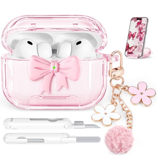 Polislime for AirPods Pro 3 Case 2025, with Safety Lock & Phone Stand for AirPods Pro 3 Generation Case Cover for Women Girly with Chain,Clear Pink