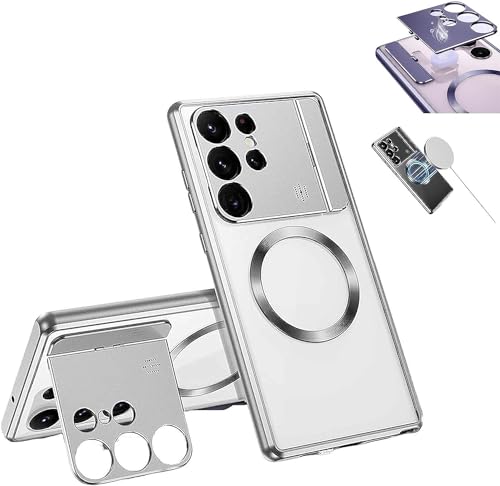 FERFXN Funda para teléfono Samsung S21/S22/S23Ultra con ventosa magnética y soporte plegable para aromaterapia (color: plata, tamaño: S21 Ultra)