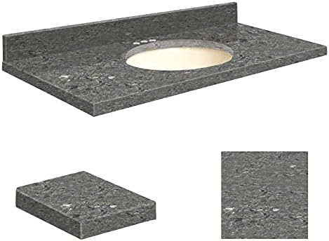 Transolid Q3719-4T-A-B-4 Quartz 37-in x 19-in Bathroom Vanity Eased Edge, 4-in Centerset, Greystone Top, Biscuit Bowl