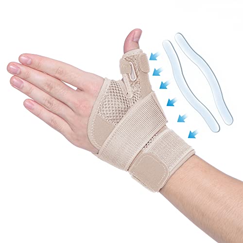 FITTOO Muñequera Pulgar, Ferula Muñeca con Dedo Pulgar para Tunel Carpiano Tendinitis, Artritis del Dolor del Túnel Carpiano Esguince de Pulgar (Beige)