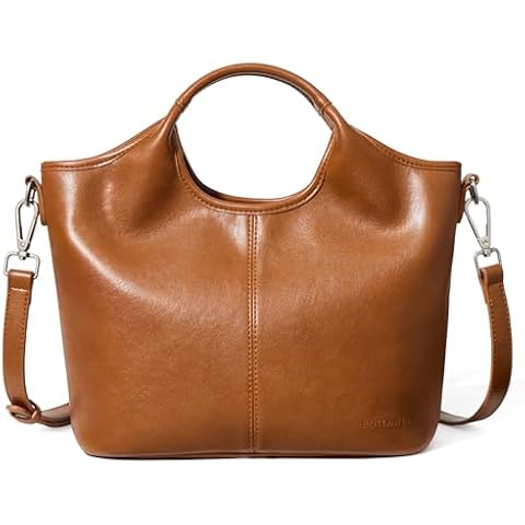 BOSTANTEN Vegan Leather Purses for Women Soft Top Handle Satchel Crossbody Zipper Handbag Detachable Strap Brown Cover
