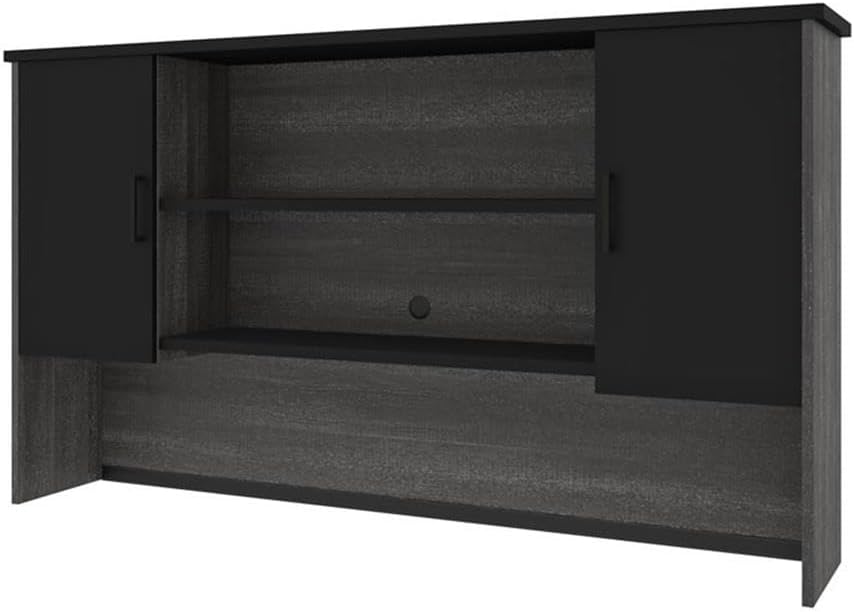 Scranton & Co Contemporary Desk Hutch, 2-Door, 71" W x 40.4" H x 12.5" D, Laminated Particle Board, Black and Bark Gray Finish, Adjustable Shelves, Wire Management, Modern Office Storage