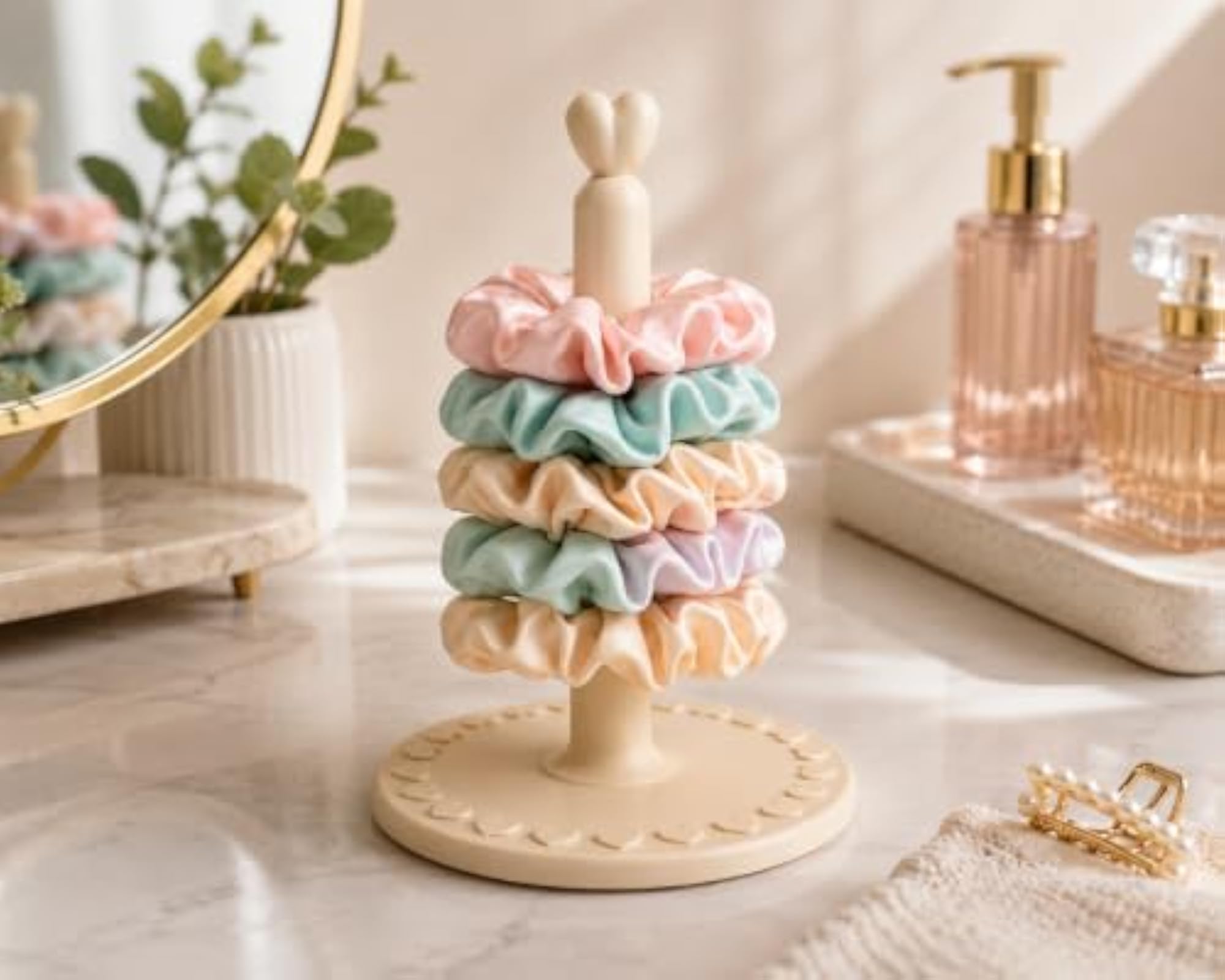 Scrunchie Organizer Stand for Hair Accessories, Heart Top