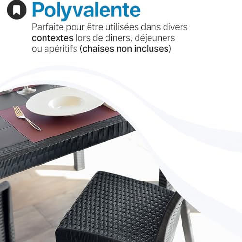 Table de jardin rectangulaire Tomaino design aspect bois noir haute résistance