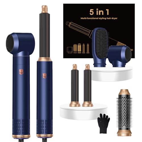 Image of 5 in ONE Hair Dryer Brush, Blow Dryer Curling Wand Hair Styling Tools Set, Ionic Hot Air Brush Round Brush Blow Dryer, Left&Right Styler 100-120V