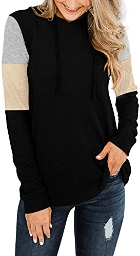 ihot Sweat-Shirt à Manches Longues pour Femme Pull à Capuche avec Cordon de Serrage,Noir,S Cover