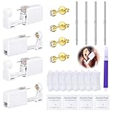 DJCIW 21PCS Gold Ear Piercing Kit,Disposable Ear Piercing Gun Kit with 4 Pcs Self Piercing Gun and Bult-in in Stainless Steel Ear Stud 3mm,S925 Ear Sticks and Waterproof Ear Cover For Ear Piercing