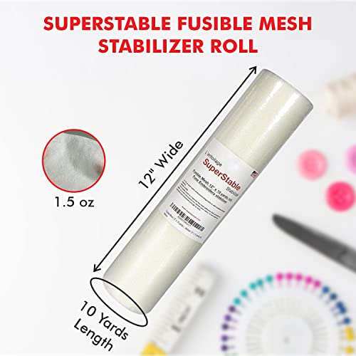 Superpunch Fusible Iron On No Show Mesh Embroidery Stabilizer, 1.5 Oz Lightweight Embroidery Backing Stabilizer-12 Inch X 10 Yard, Superstable White Stabilizer For Embroidery Machine, Made In Usa #TOP1