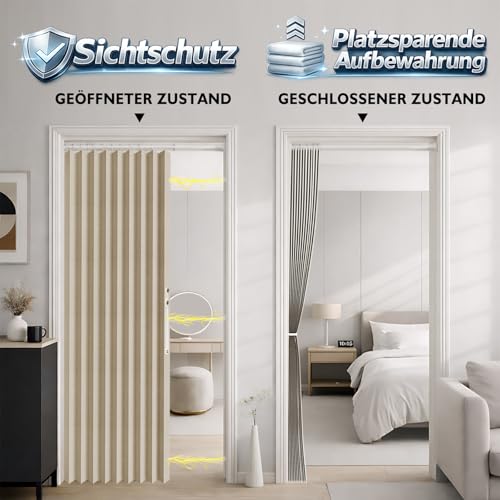 Jilron Komplettset Türvorhang Blickdicht mit Stange – Magnetverschluss für einfache Installation ohne Bohren(Creme-H198 x B106 cm) 1er-Pack