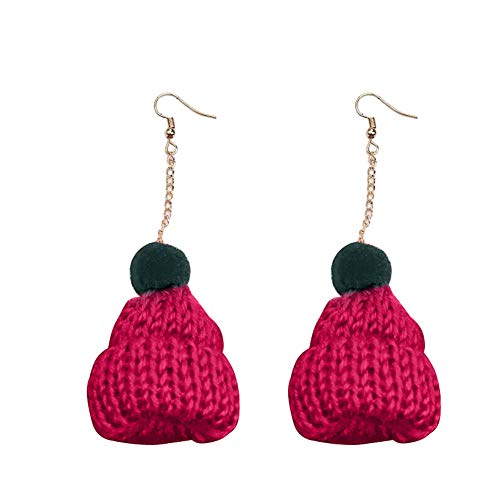 Preisvergleich Produktbild Muzhili3 Damen-Ohrringe für Damen, weihnachtliches Strickmütze, Pompon, baumelnd, Ohrringe, Party-Schmuck, Charm, Grün rot