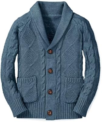 Boy's Button Down Shawl Collar Cable Knitted Sweater Cardigan 5-14Y