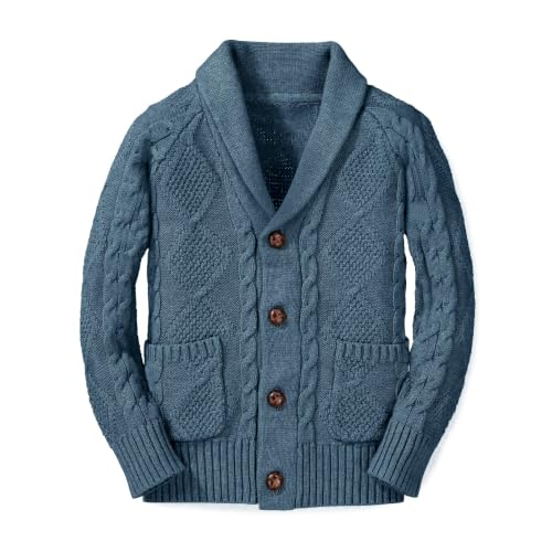 Boy's Button Down Shawl Collar Cable Knitted Sweater Cardigan 5-14Y