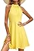 OUGES Women's Stand Collar Off Shoulder Sleeveless Cotton Casual Dress(Yellow,S)