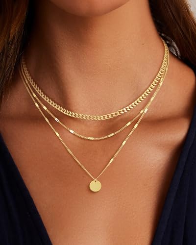 JECOMY 14K Gold Plated Layering Necklaces For Women Gold Necklace Set, Cuban Link, Snake Chain, Paperclip Layered Chains, Twisted Rope and Twisted Chain, Trendy Layering Necklace