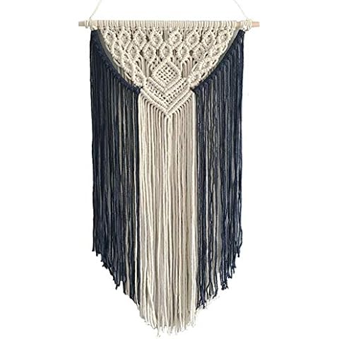 Achart Macrame Wall Hanging Tapestry Home Decor Wall Art Boho Chic Wall Hanging Boho Wall Tapestry Boho Woven Craftmanship Wall Pediments Wall Decor Handmade 13.8'' x 23.6'' (Navy) Cover