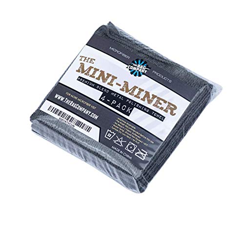 The Rag Company - Mini-Miner - Professional Metal Polishing And Microfiber Detailing Towels, Safe On High-End Wheels And Soft Metals, 70/30 Blend, Dual-Pile, 365Gsm, 10In X 10In, Grey (4-Pack) #TOP2