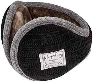 Surblue Unisex Warm Knit Earmuffs Ladies Cashmere Winter Pure Color Fur Earwarmer, Adjustable Wrap, Black, Large