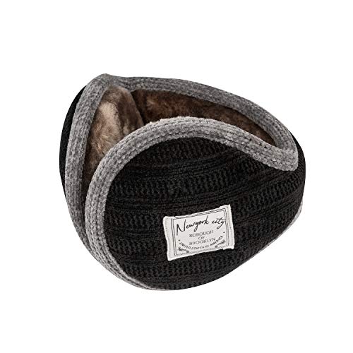 Surblue Unisex Warm Knit Earmuffs Ladies Cashmere Winter Pure Color Fur Earwarmer, Adjustable Wrap, Black, Large #TOP6