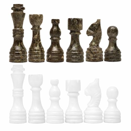 OceanicX Handcrafted Premium Marble Chess Pieces Set Elegant 32-Piece Replacement for 12-15 Inch Chess Boards with Storage Box (Grey and White)