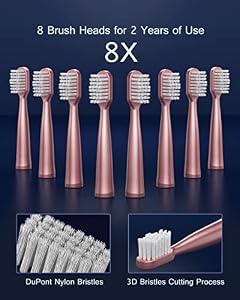 AJELU Sonic Electric Toothbrush for Adults, USB Rechargeable Sonic Toothbrush with 8 Brush Heads, Smart Timer, 5 Modes, 2-Hour Fast Charge Last 30 Days, Pink — photo 6 of 6