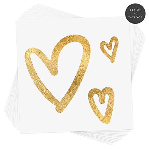 Classic Hearts Set Of 10 Premium Waterproof Metallic Gold Foil Temporary Flash Tattoos - Party Favors, Party Supplies, Wedding, Wedding Shower, Bride, Bachelorette, Hearts #TOP4