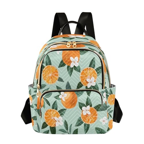 FUQIUMI Orange Fruit with White Flower Women Fashion Backpack Purse Multi Pockets Rucksack Travel Shoulder Bag?M