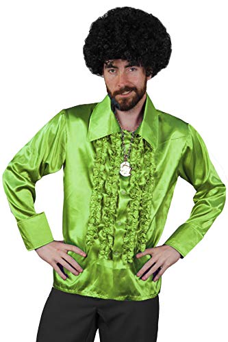 I Love Fancy Dress ILFD4603L Neon Green Disco Shirt Mens Deluxe Disco Ruffle Shirt 1970's Disco King Fancy dress L