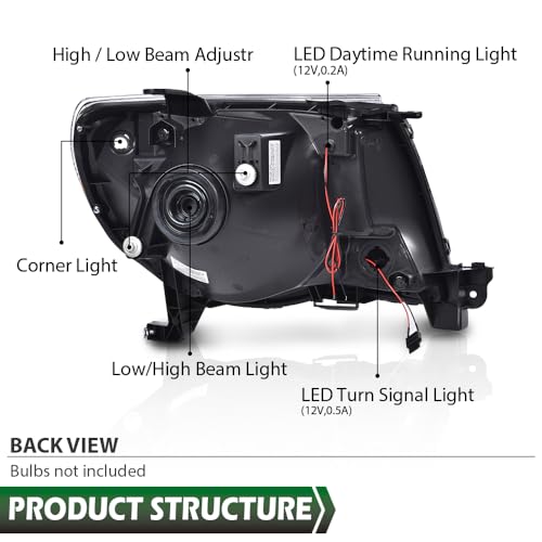 Image of GRAND ORANGE LED DRL Tube Halo Projector Headlights Assembly w /o Bulbs Compatible with 2005-2011 Toyota Tacoma Clear Lens Chrome Housing Amber Reflector Driver & Passenger Side