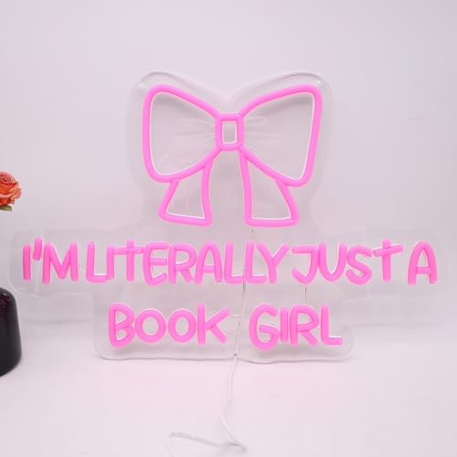 Image of I Am Literally Just A book Girl Neon Sign, Led Classroom Sign Wall Decor with Acrylic Backing, Dimmable USB Powered Neon Light for Bedroom, Living Room, Office, Bar Decor Holiday Birthday Gift