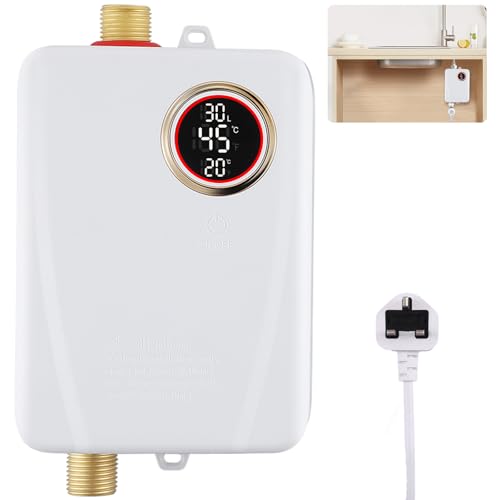 Instant Hot Water Heater Under Sink, 220V 3500W Mini Electric Tankless Hot Water Heater for Shower with LCD Display,Tankless Heating Element Water Heater with Energy Efficient Supply System