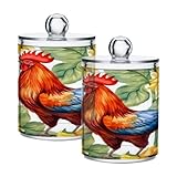 Zhirexin Sunflower Rooster 2PC Airtight Transparent Plastic Storage Jar, Food Storage Container, Can Store Candy, Salt, Coffee Beans, With lid, Easy To Use