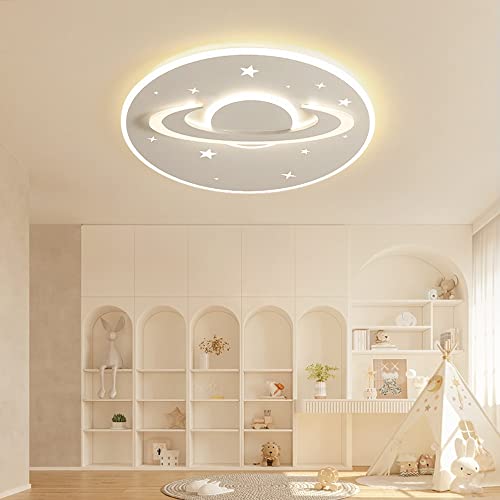 Plafonnier LED créatif rond blanc à intensité variable avec télécommande motif étoile